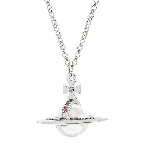 VIVIENNE WESTWOOD STYLE SATURN GLASS GLOBE MALTESE CROSS NECKLACE 49 - Picture 2 of 5